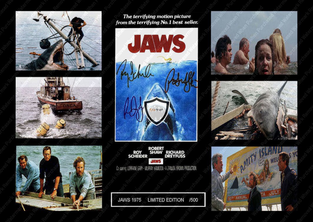 Jaws (1975) Signed Roy Scheider Robert Shaw Richard Dreyfuss Movie Print