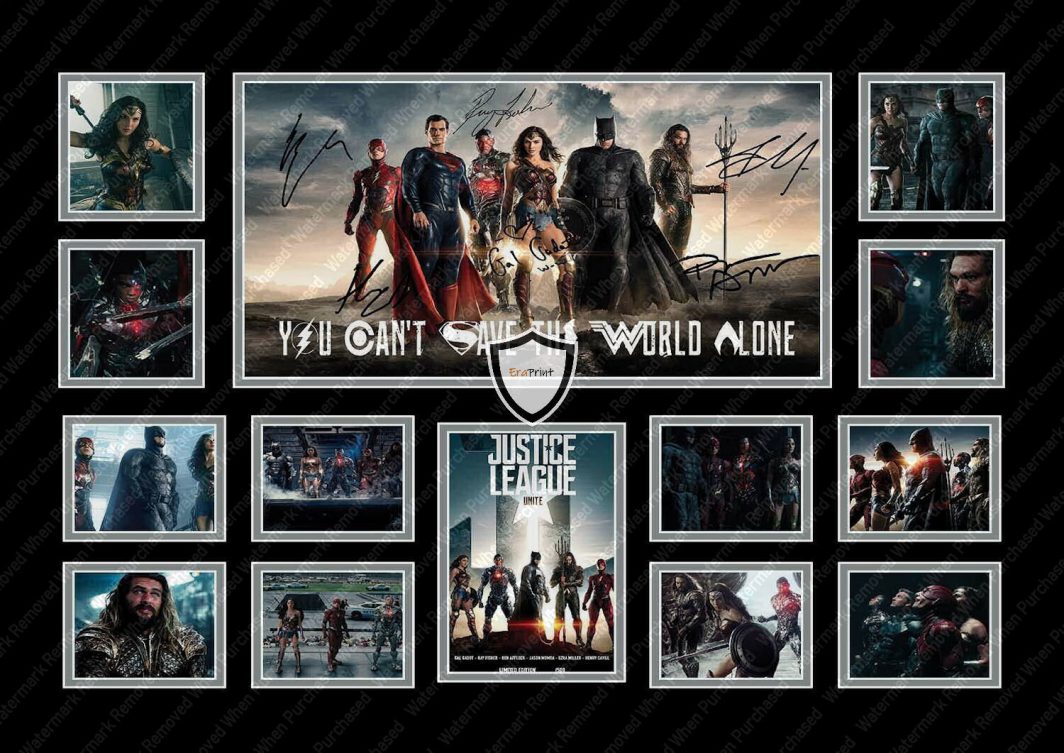 Justice League Movie (2017) Batman Superman Signed A4 Photo Print