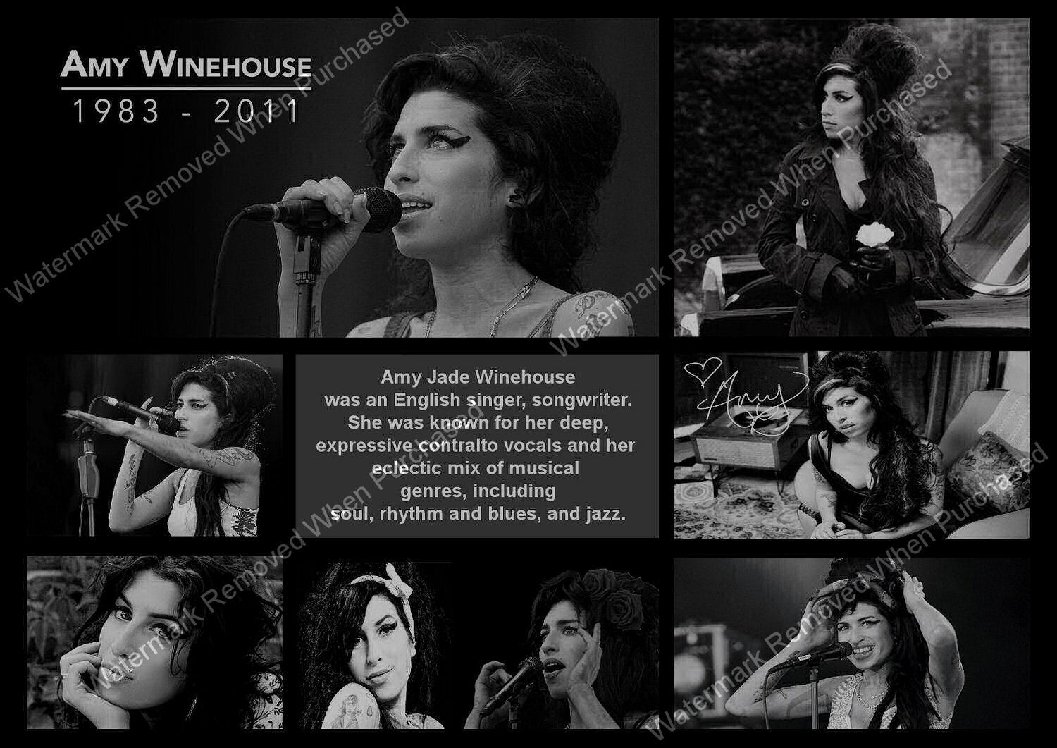 Amy Winehouse Signed Music Memorabilia A4 Print Instant Download