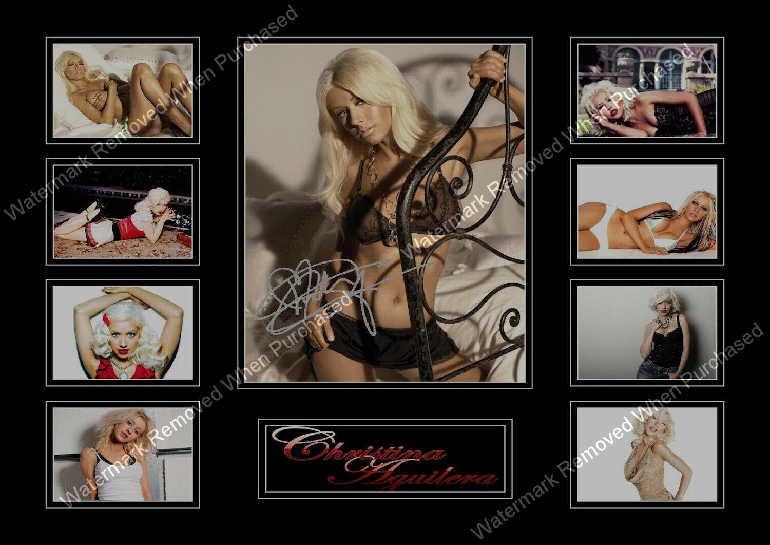 Christian Aguilera Signed Music Memorabilia A4 Photo Print In Black