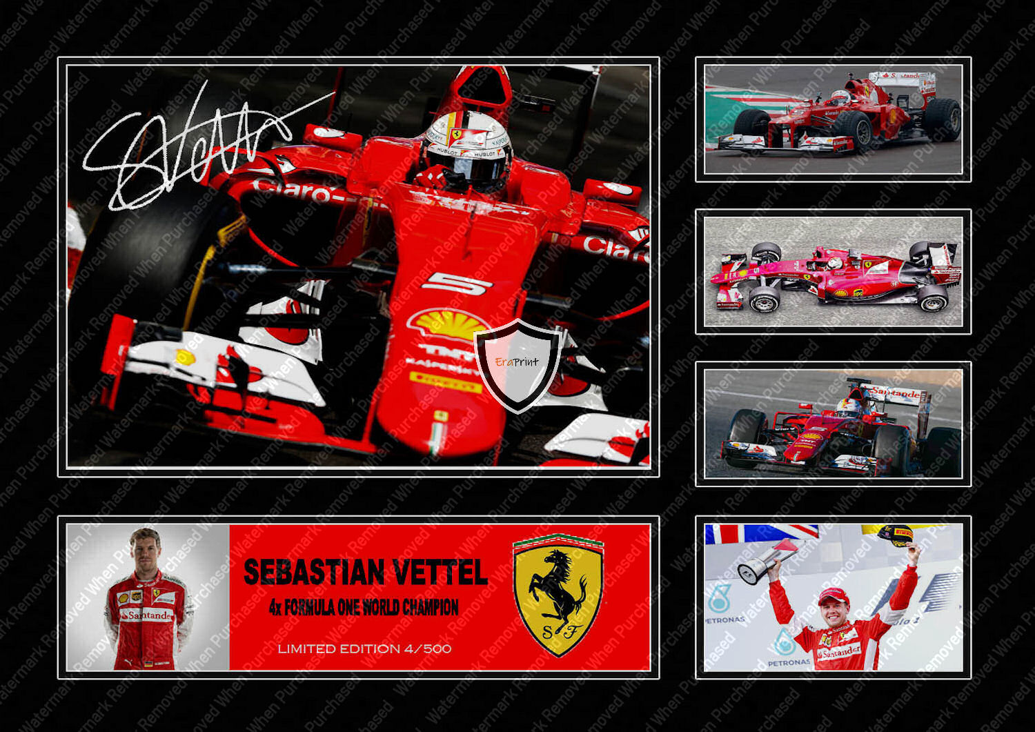 Sebastian Vettel Signed Ferrari Formula One Memorabilia F1 Autographed A4 Photo Print