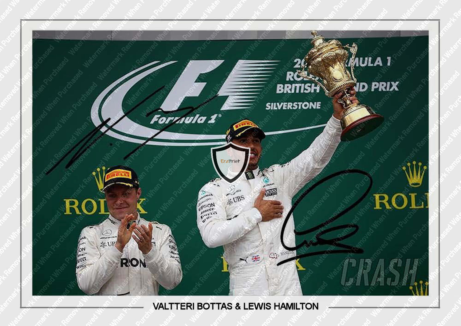 Valtteri Bottas & Lewis Hamilton Signed F1 Mercedes Petronas A4 Print Memorabilia