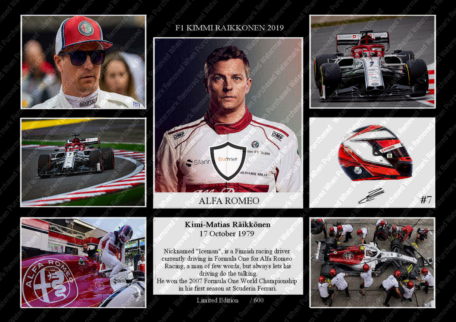 Kimmi Riekonen Signed (2019) Alfa Romeo F1 Racing A4 Print