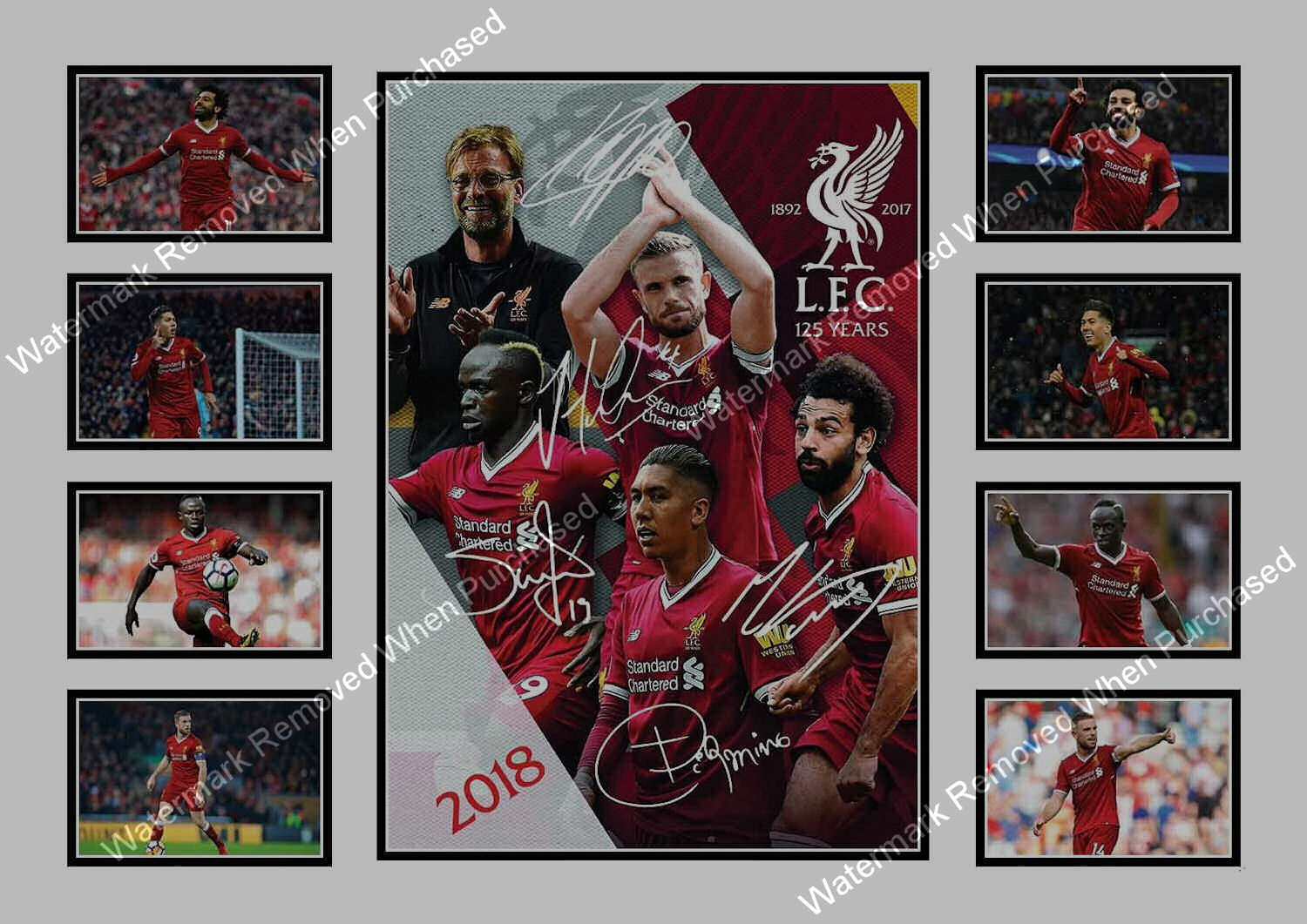 Liverpool F.C. (2018 Salah Firmino Mane Autographed A4 Football Photo Print Memorabilia