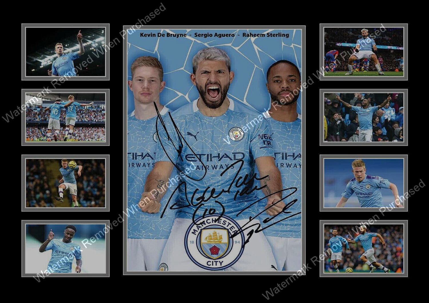 Manchester City F.C. (2020/21 Sterling Aguero De Druyne Signed Football Memorabilia Instant Download