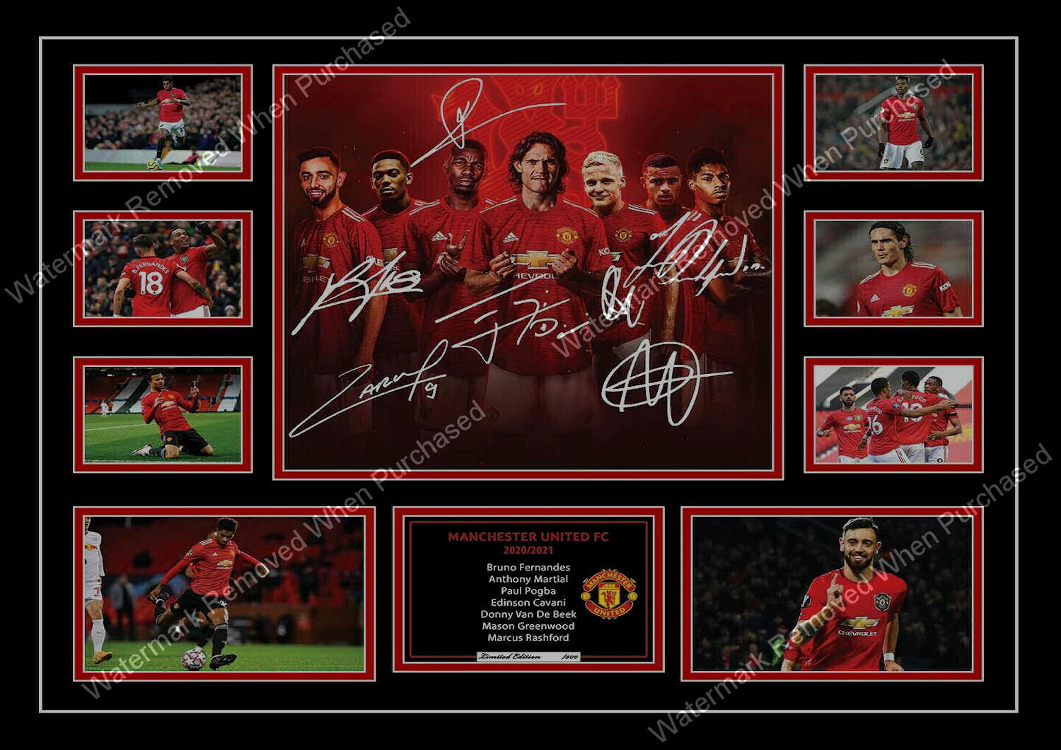 Manchester United F.C. (2020/21 Rashford Pogba Signed A4 Photo Print Autographed Memorabilia