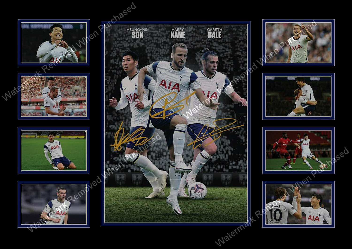 Tottenham Hotspurs (2020/21) Heung-Min Bale Harry Kane Signed A4 Photo Print