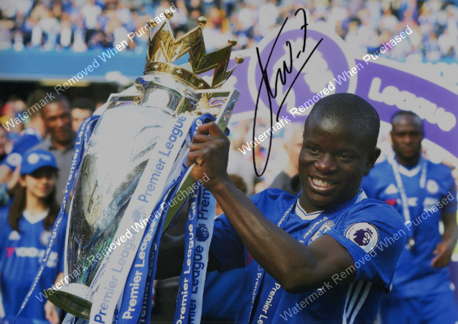 N'gola Kante Premier League Trophy Signed A4 Photo Print Memorabilia
