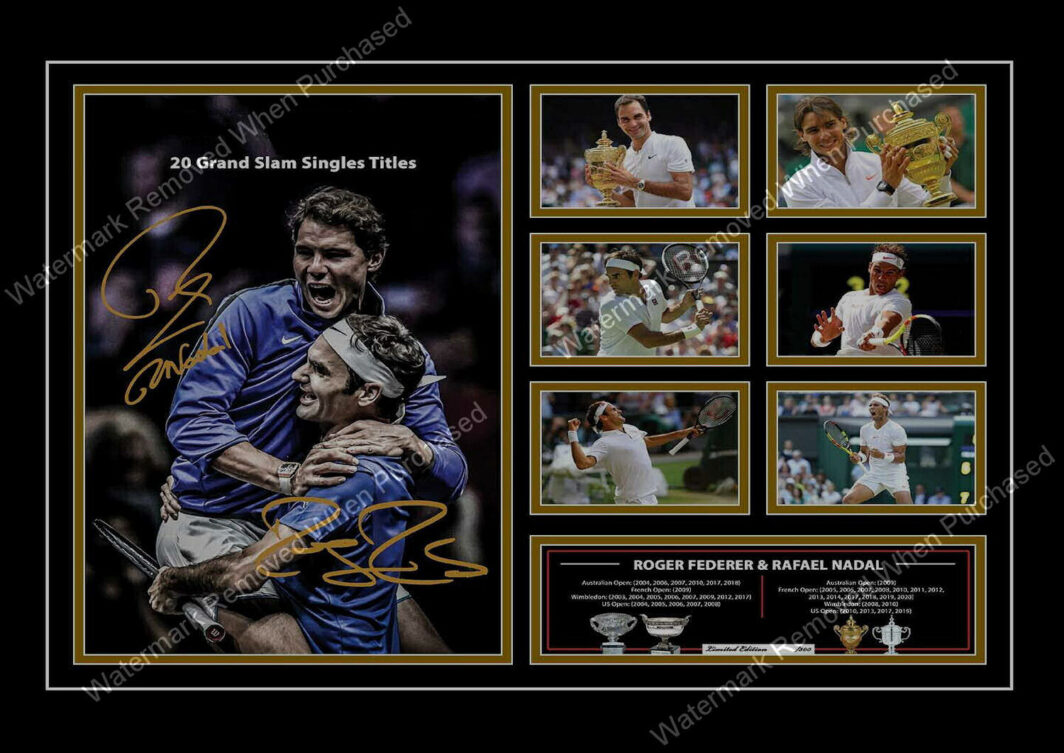 Roger Federer And Rafael Nadal 20 Grand Slams Signed Tennis Memorabilia A4 Photo Print