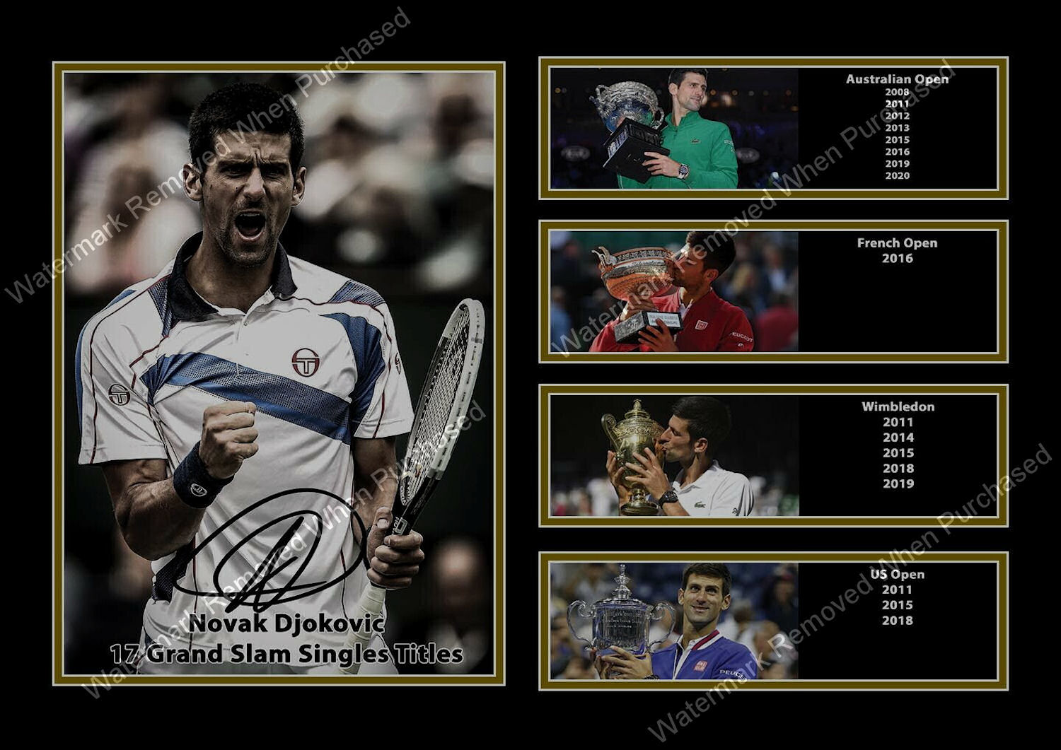 Novak Djokovic 17 Grand Slam Titles Signed Tennis Memorabilia A4 Photo Jpg