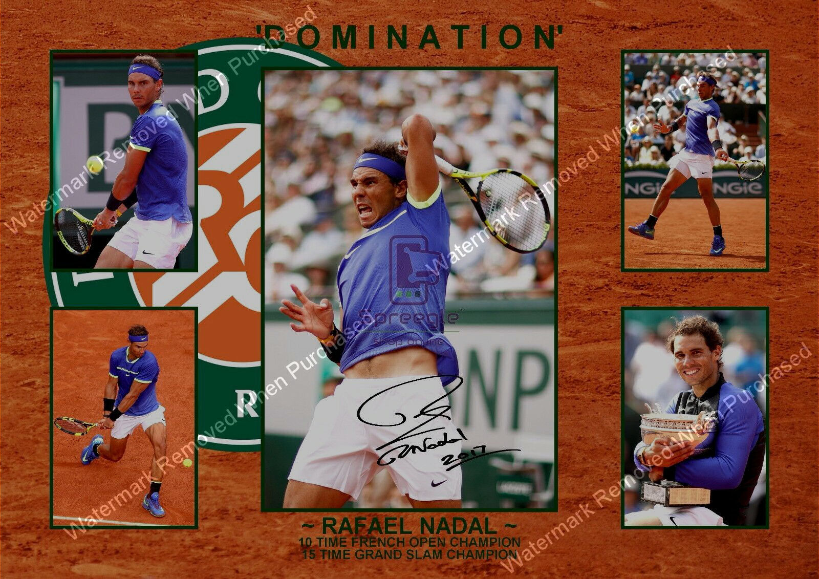 Rafael Nadal Signed (2017) French Open Tennis Memorabilia A4 Photo Print