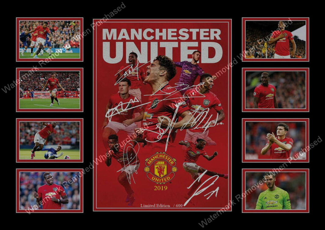 Manchester United F.C. (2019) Paul Pogba Rashford De Gea Signed Football A4 Photo Memorabilia