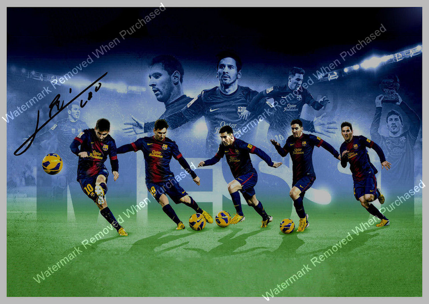 Barcelona F.C. Lionel Messi (2018/19) Signed Football A4 Photo Print
