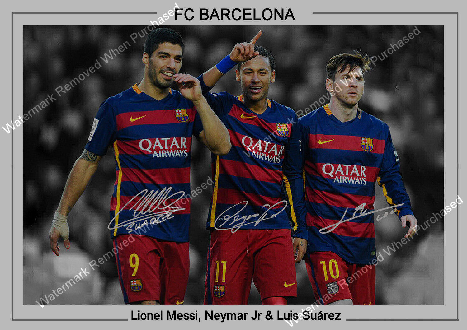 Barcelona F.C. Messi Neymar Suarez Signed A4 Football Print JPG Instant Download Available