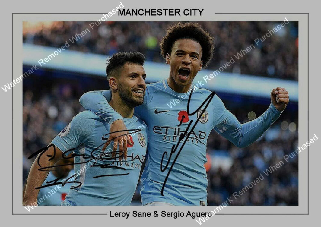 Manchester City F.C. Leroy Sane & Sergio Aguero Signed A4 Downloadable Print