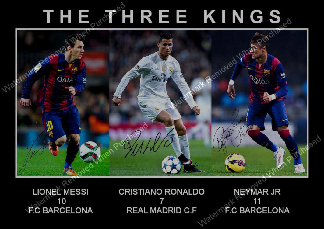 Lionel Messi Cristiano Ronaldo Neymar 3 Kings Signed A4 Photo Print Memorabilia JPG Downloads Available