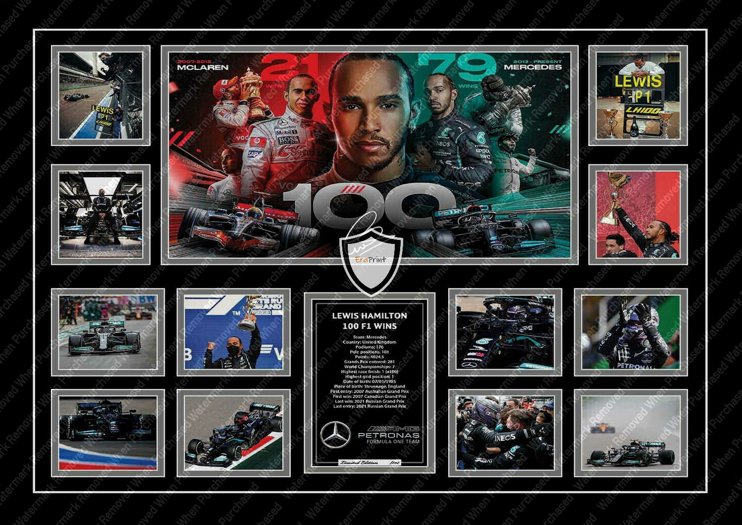 Lewis Hamilton 100 Wins F1 Signed A4 Photo Print JPG Instant Download Available