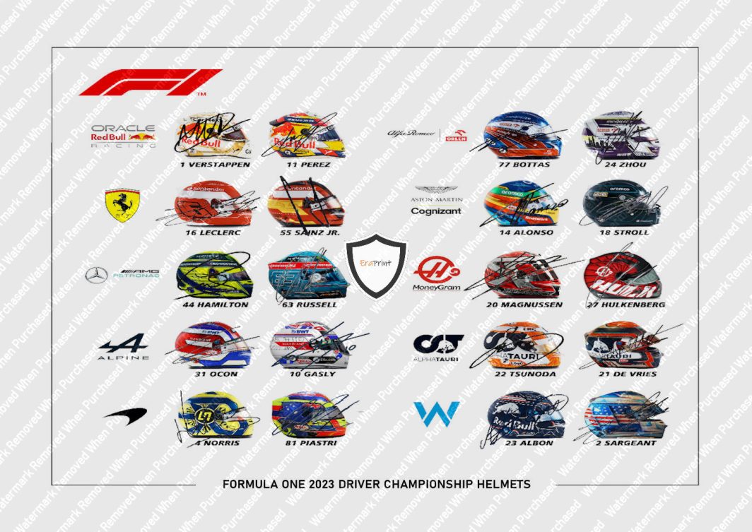 Formula One (2023) Signed Championship Helmets A4 Print