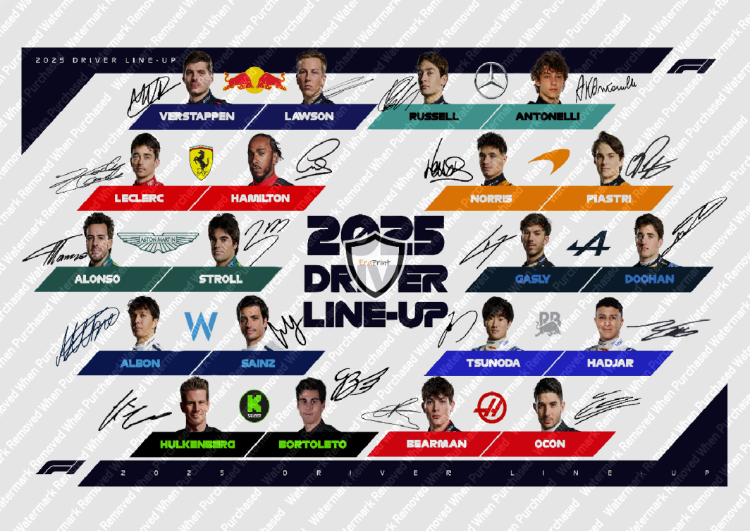 Formula One Signed (2025) Championship Drivers A4 Print Download