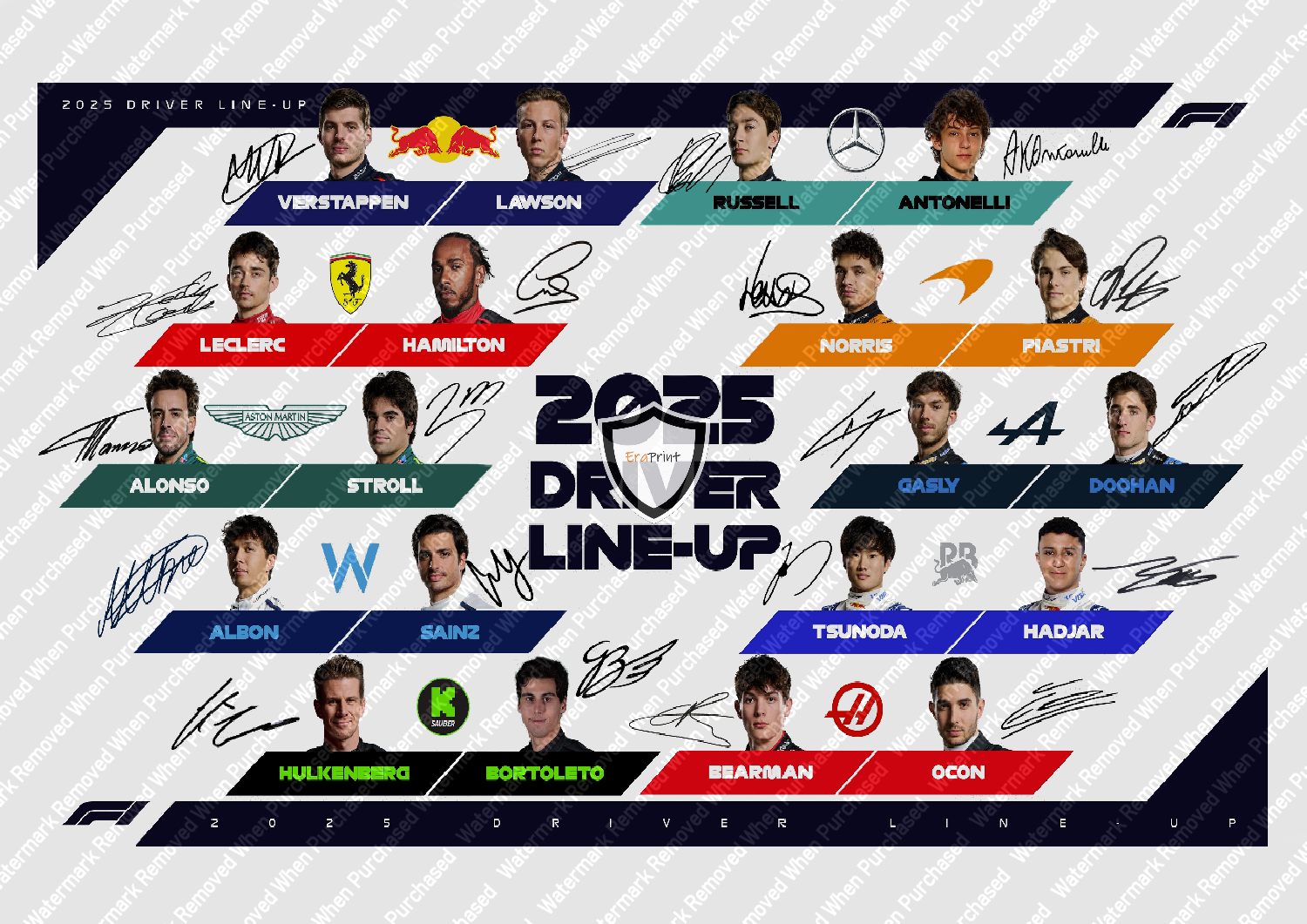 Formula One Signed (2025) Championship Drivers A4 Print Download