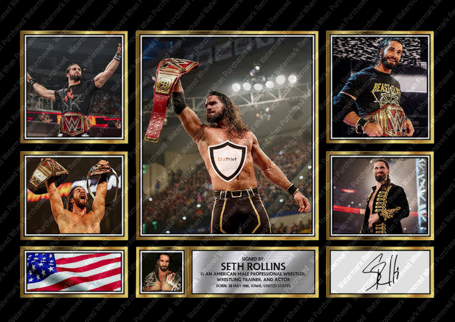 Seth Rollins WWE Signed Photo Print Wrestling Memorabilia
