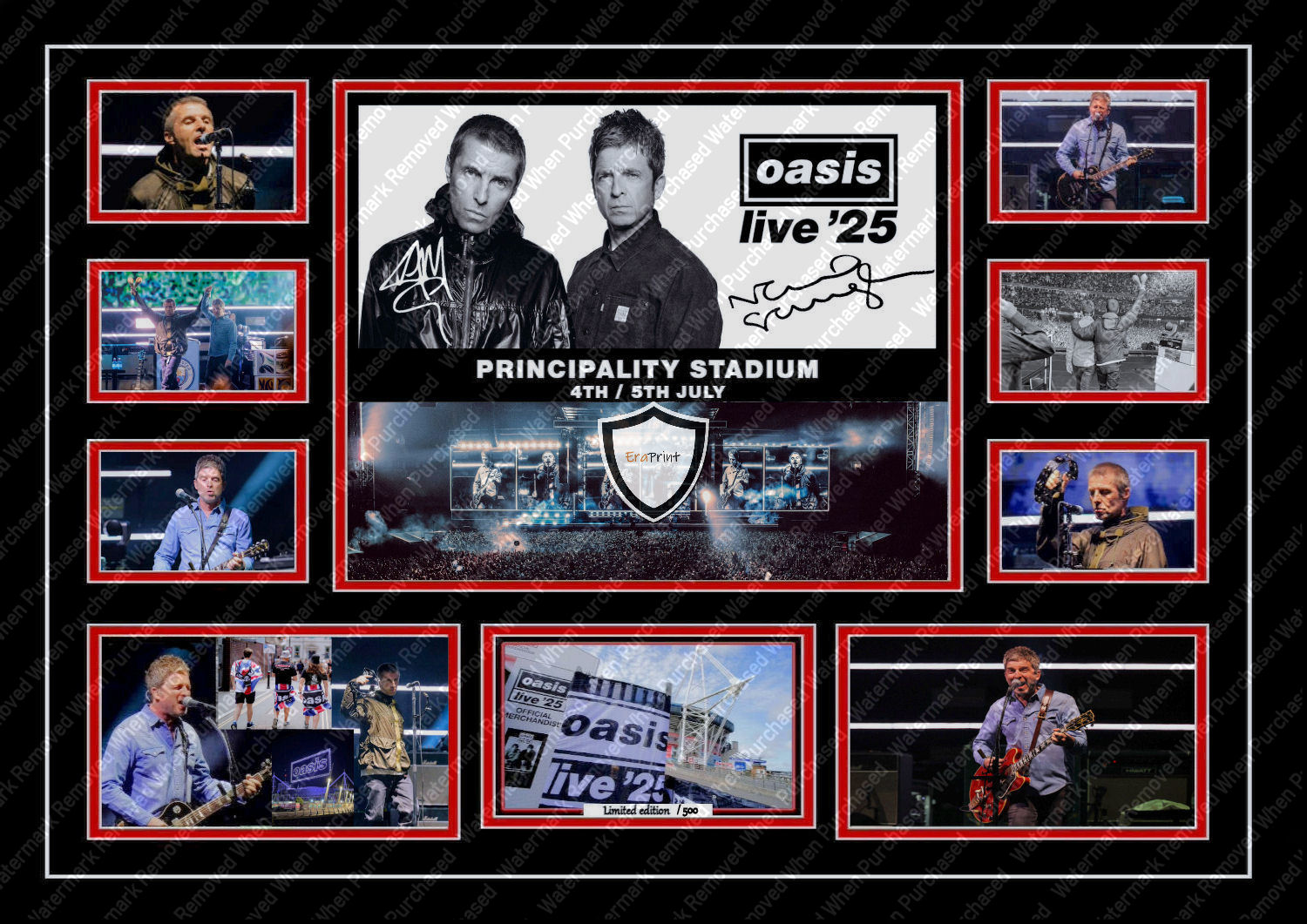 Oasis Signed Noel & Liam Gallagher Live '25 Cardiff Principality Stadium A4 Design