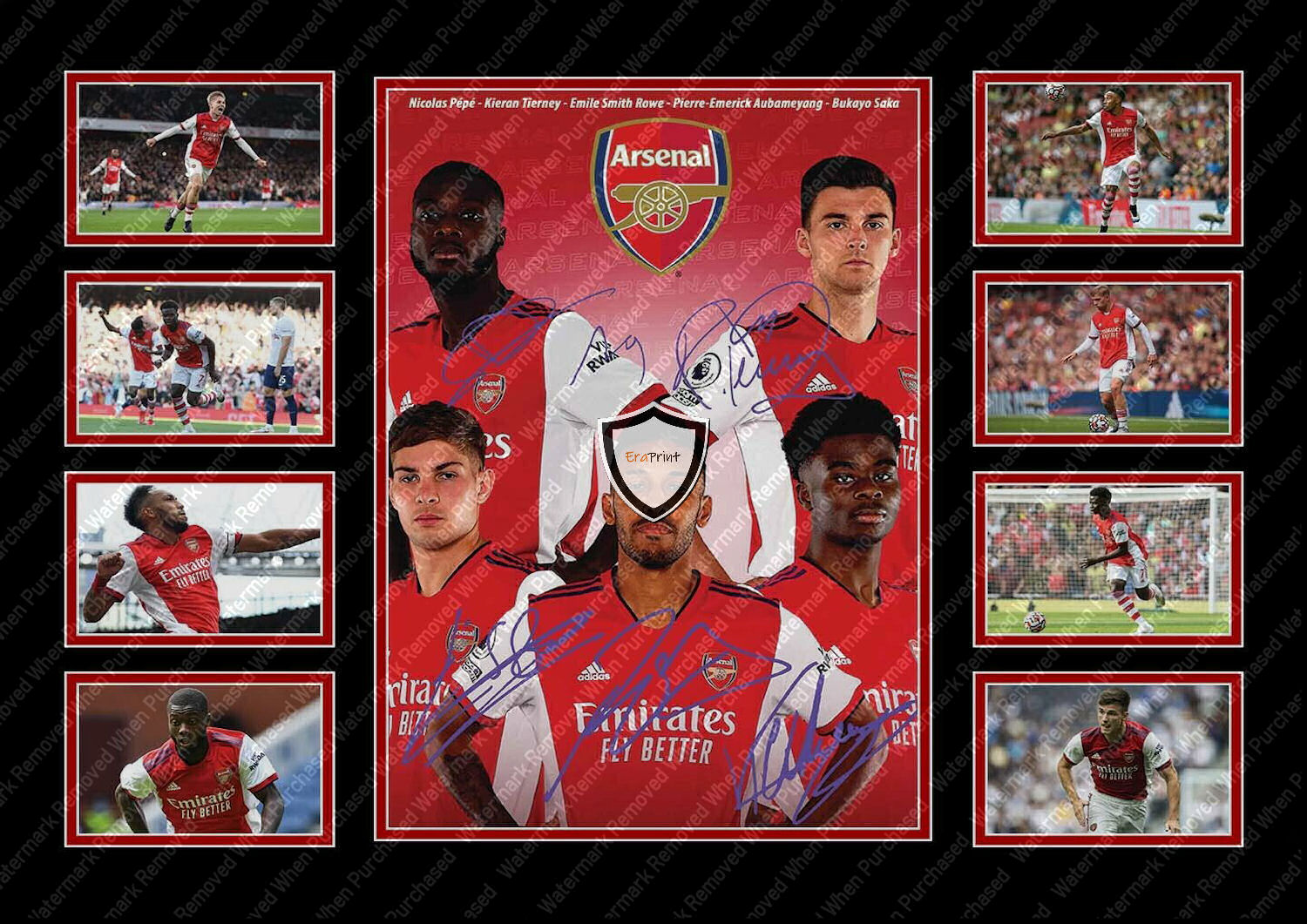 Arsenal F.C. (2022) Signed Aubameyang Saka Pepe Football Memorabilia A4 Photo Print
