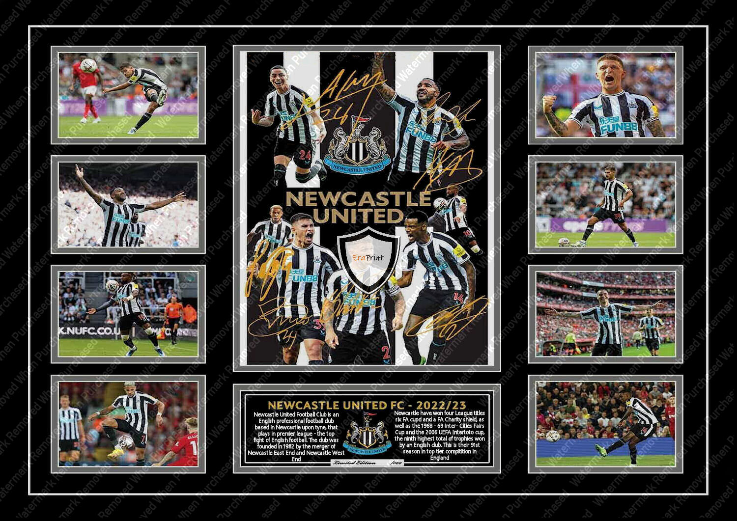 Newcastle United F.C. (2023) Tripper Signed Football A4 Photo Memorabilia